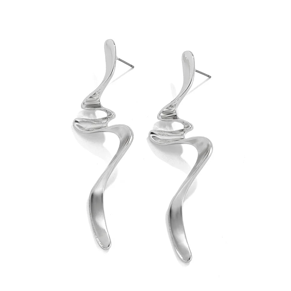 Ingemark Vintage Irregular Wave Snake Long Drop Earrings for Women Creative Geometric Gold Color Piercing Earrings Wed Jewelry