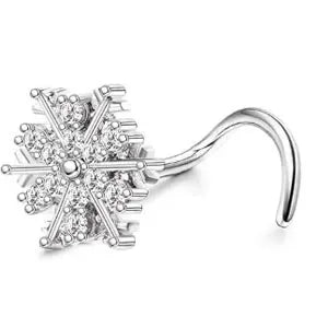 CASSIECA 1Pc 20G Stainless Steel Nose Rings Stud for Women Screw L Shaped Nose Studs CZ Moon Star Snowflake Flower Nose Piercing