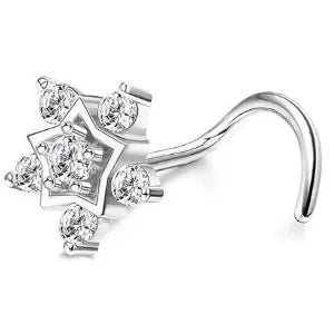 CASSIECA 1Pc 20G Stainless Steel Nose Rings Stud for Women Screw L Shaped Nose Studs CZ Moon Star Snowflake Flower Nose Piercing
