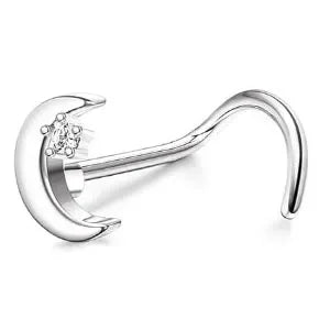 CASSIECA 1Pc 20G Stainless Steel Nose Rings Stud for Women Screw L Shaped Nose Studs CZ Moon Star Snowflake Flower Nose Piercing
