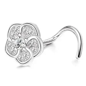 CASSIECA 1Pc 20G Stainless Steel Nose Rings Stud for Women Screw L Shaped Nose Studs CZ Moon Star Snowflake Flower Nose Piercing