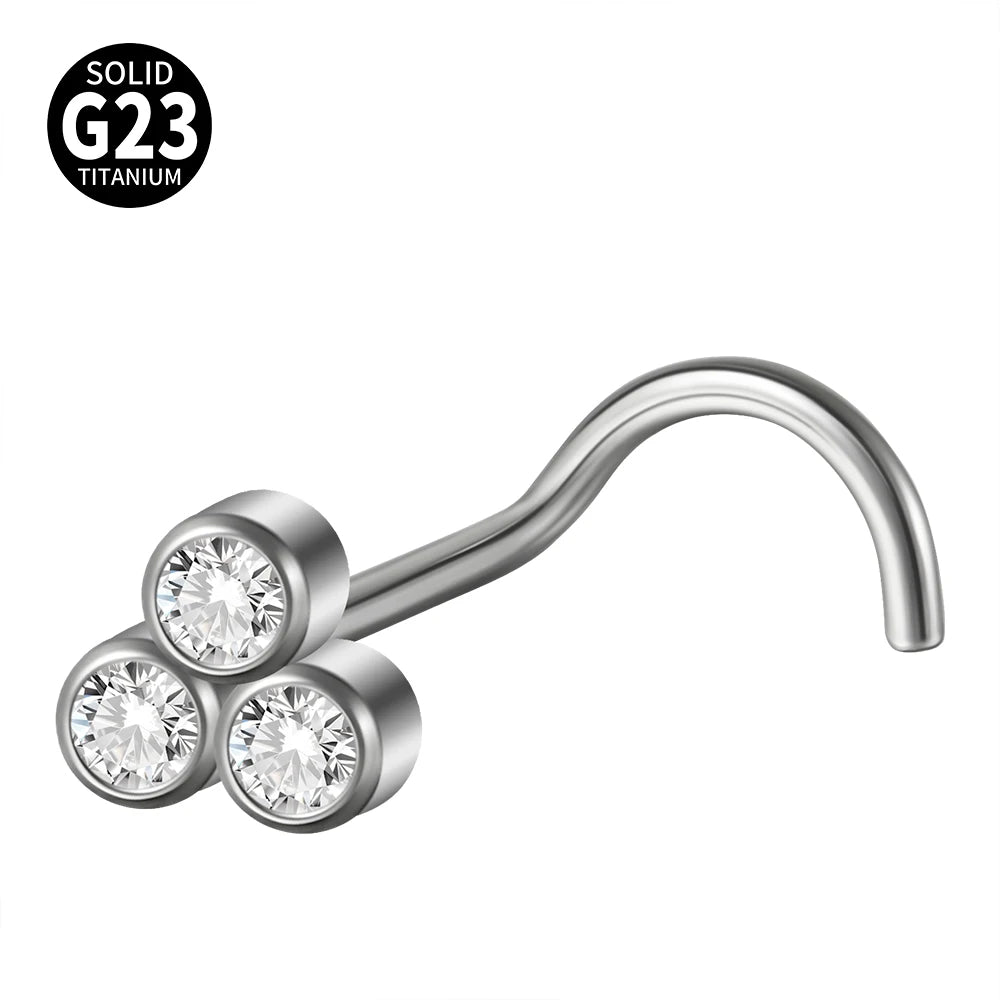 1PC Titanium 20G CZ L Shape Nose Bone Ring Top Flower Threadless Nose Piercing Retainer Holder Nazir Stud Body Piercing Jewelry