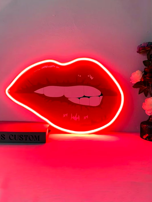 Biting Lips Neon Signs for Wall Decor, Neon Lights for Bedroom Decor, Home Decor,Aesthetic Room Decor,Wedding Decor,Party Lights