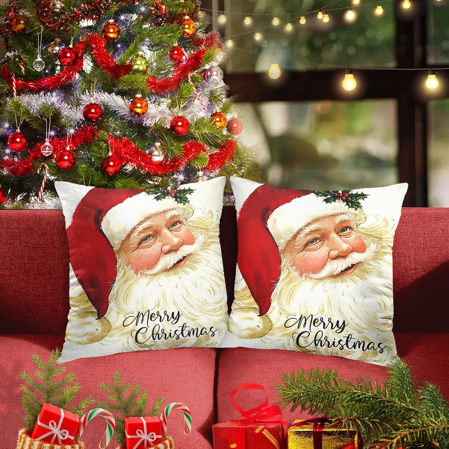 Set of 4 Christmas Throw Pillow Covers Christmas Snowman Let It Snow Red Black Buffalo Plaids Chair Decorative Pillow Cases Home Decor Square 18X18 Inches Pillowcases