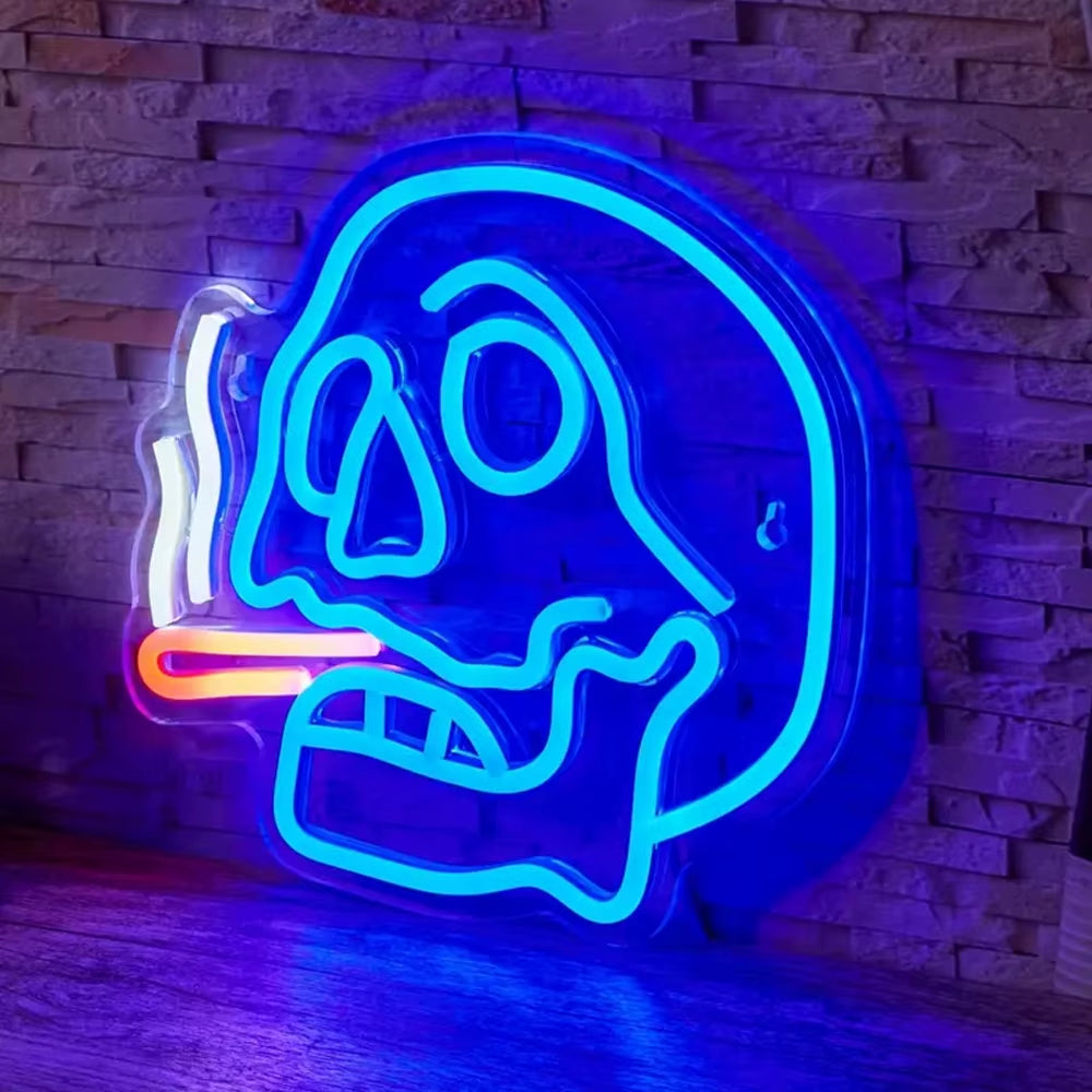 Backboard Led Neon Light, Cigar Skull for Home Decor Man Cave Neon, Powered by USB 5V, with Acrylic Base,For Halloween Decor