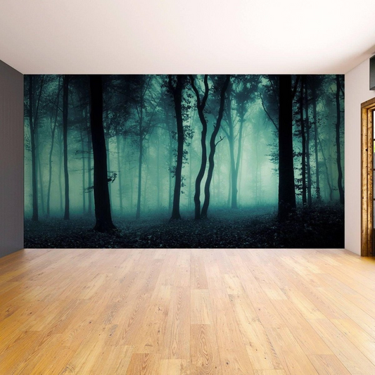 Enchanted Forest NightScenery Mural: Foggy Tree Wall Art Decor