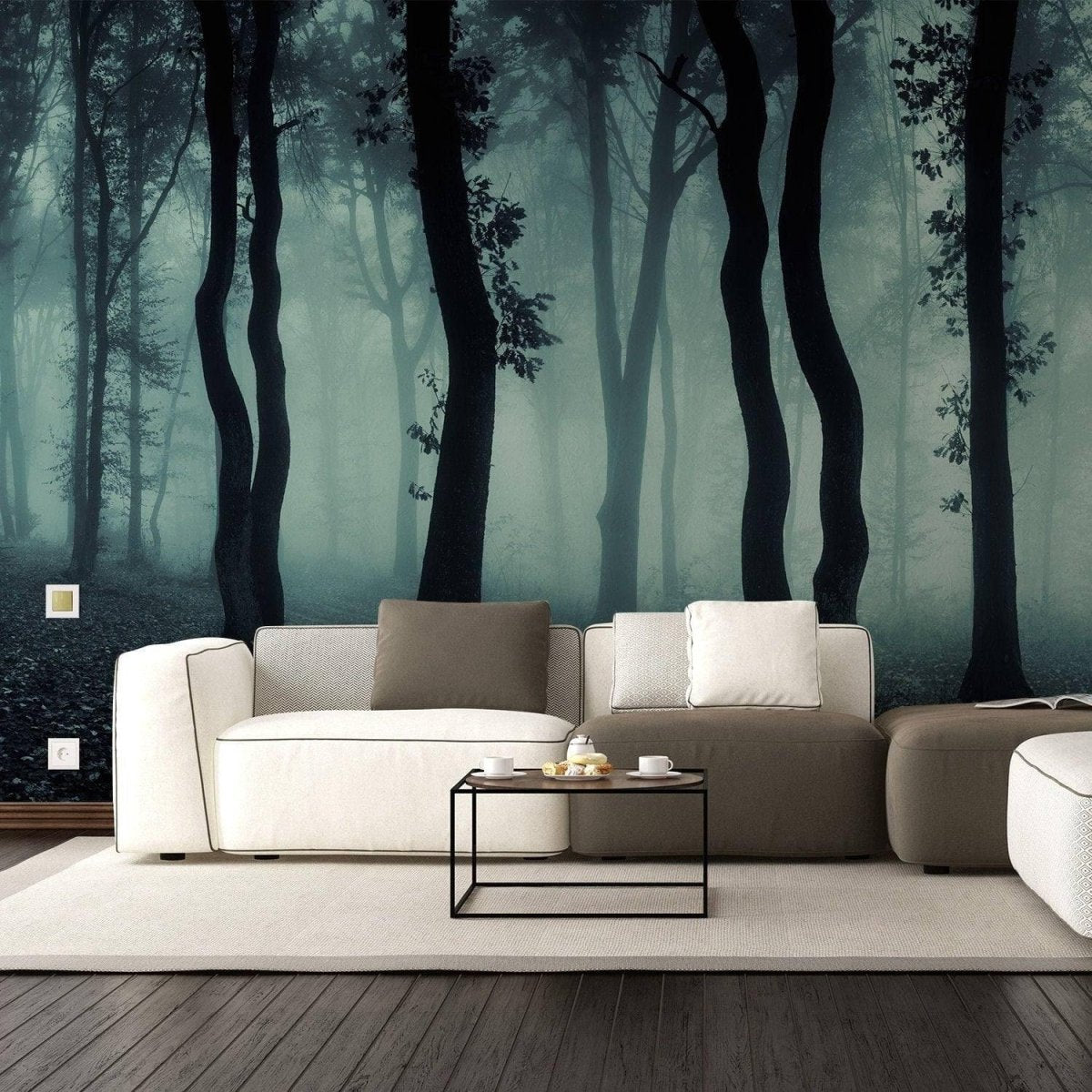 Enchanted Forest NightScenery Mural: Foggy Tree Wall Art Decor