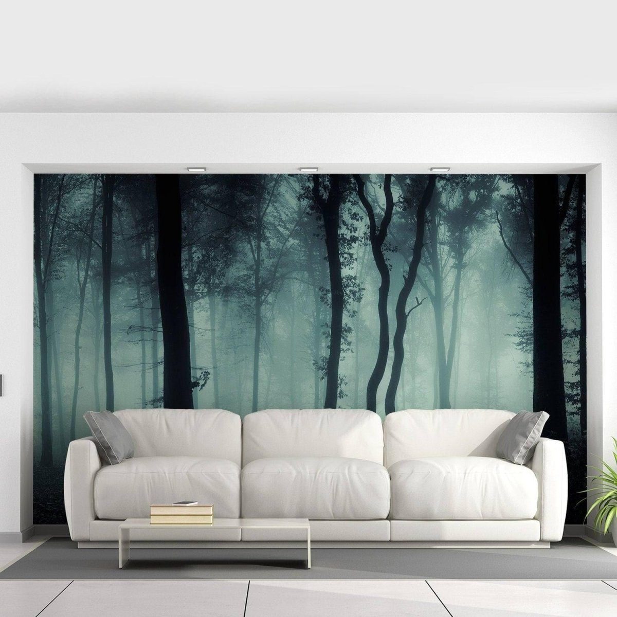 Enchanted Forest NightScenery Mural: Foggy Tree Wall Art Decor