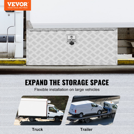 VEVOR Underbody Truck Box, 36"×24"×24" Pickup Storage Box, Heavy Duty Aluminum Diamond Plate Tool Box with Lock and Keys, Waterproof Trailer Storage Box with T-Handle Latch for Truck, Van, Trailer