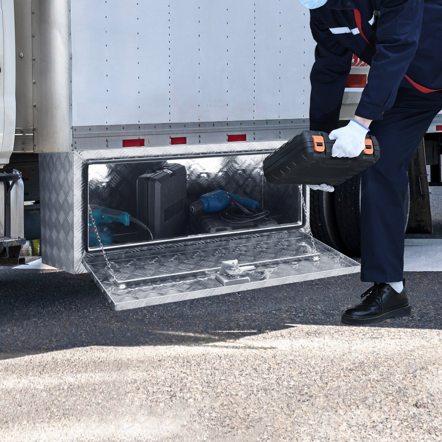 VEVOR Underbody Truck Box, 36"×24"×24" Pickup Storage Box, Heavy Duty Aluminum Diamond Plate Tool Box with Lock and Keys, Waterproof Trailer Storage Box with T-Handle Latch for Truck, Van, Trailer