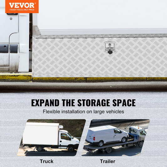 VEVOR Underbody Truck Box, 60"×17"×18" Pickup Storage Box, Heavy Duty Aluminum Diamond Plate Tool Box with Lock and Keys, Waterproof Trailer Storage Box with T-Handle Latch for Truck, Van, Trailer