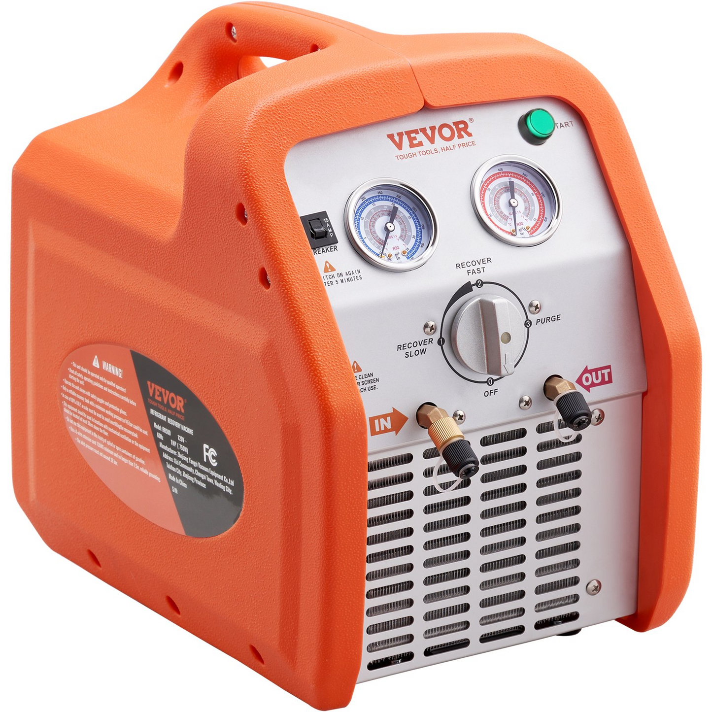 VEVOR 1 HP Refrigerant Recovery Machine - Dual Cylinder Portable AC Recovery Machine with High Pressure Protection 120V 60Hz Recovery Machine HVAC for Vapor Liquid Refrigerant, Car Air Conditioning