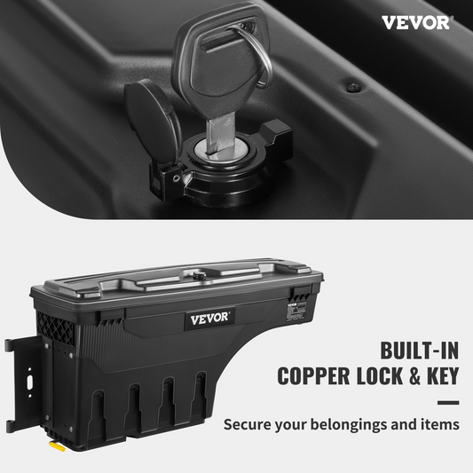 VEVOR Truck Bed Storage Box, Lockable Lid, Waterproof Wheel Well ToolBox 6.6 Gal/20 L, Compatible with Chevrolet Silverado 1500 GMC Sierra 1500 2019-2021, Driver Side, Black