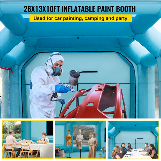 VEVOR Portable Inflatable Paint Booth, 26x13x10ft Inflatable Spray Booth, Car Paint Tent w/Air Filter System & 2 Blowers, Upgraded Blow Up Spray Booth Tent, Auto Paint Workstation, Car Parking Garage