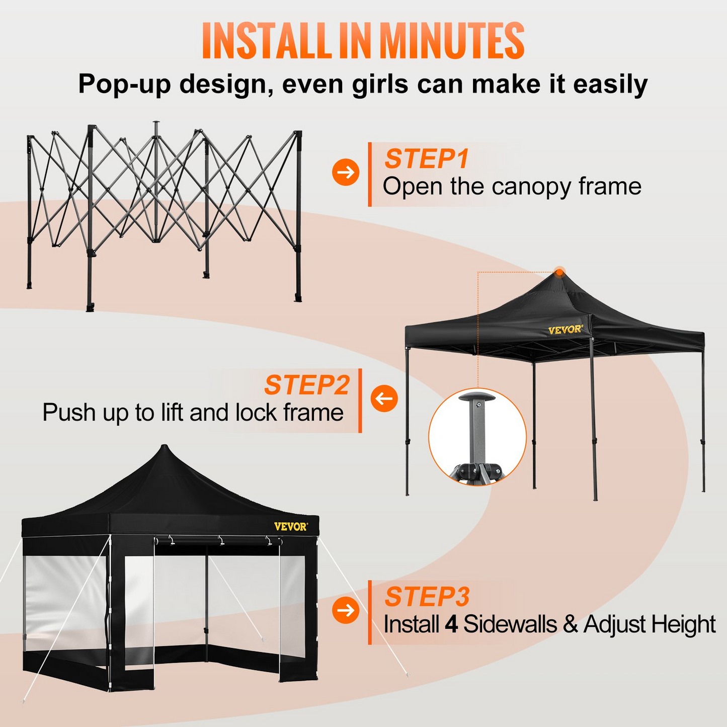 VEVOR Pop Up Canopy Tent, 10 x 10 FT, Outdoor Patio Gazebo Tent with Removable Sidewalls and Wheeled Bag, UV Resistant Waterproof Instant Gazebo Shelter for Party, Garden, Backyard, Black