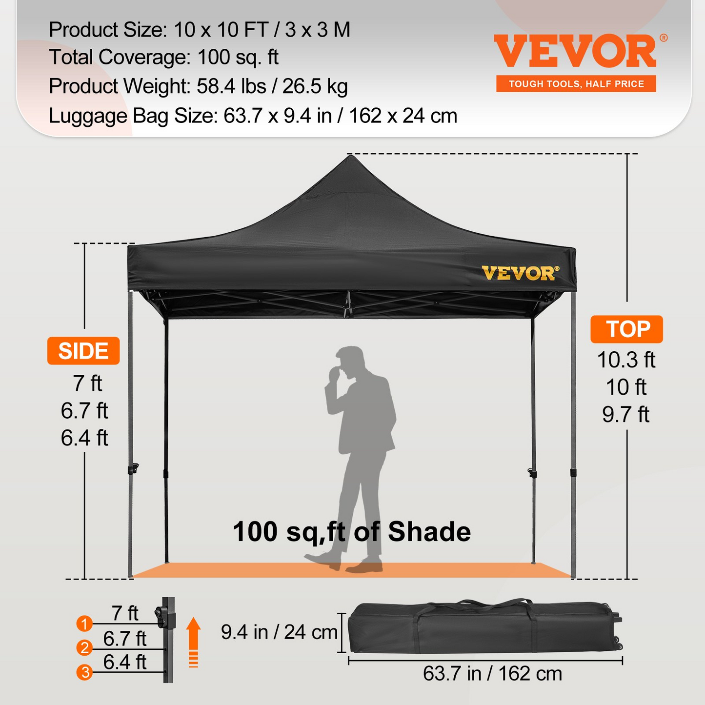 VEVOR Pop Up Canopy Tent, 10 x 10 FT, Outdoor Patio Gazebo Tent with Removable Sidewalls and Wheeled Bag, UV Resistant Waterproof Instant Gazebo Shelter for Party, Garden, Backyard, Black