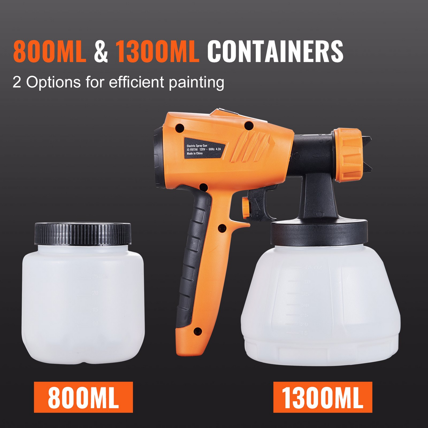 VEVOR Paint Sprayer, 1300W Electric Spray Paint Gun with Air Hose, 1300ml and 800 ml Containers, 5 Copper Nozzles, 150 Din HVLP Spray Gun for House Painting Home Interior and Exterior Walls, Fence