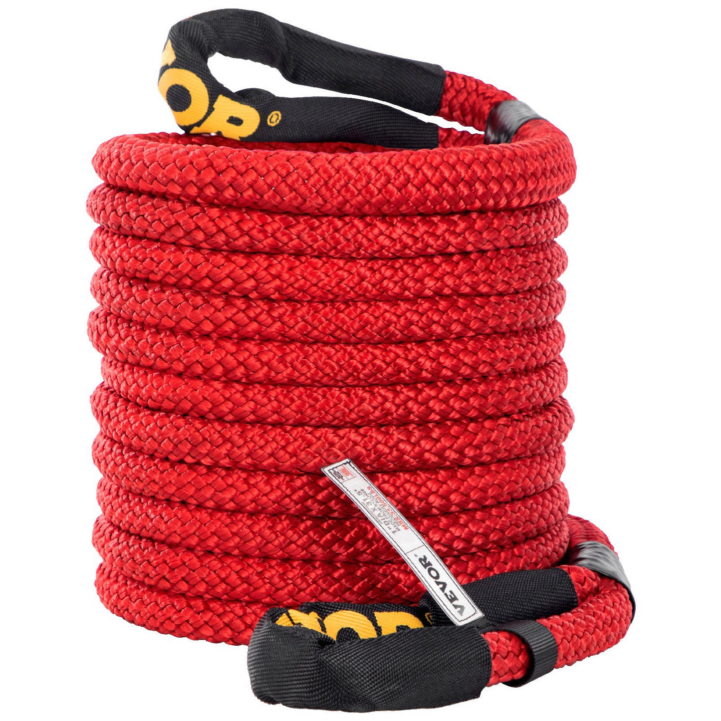 VEVOR 1" x 31.5' Recovery Tow Rope, 33,500 lbs, Heavy Duty Nylon Double Braided Kinetic Energy Rope w/ Loops and Protective Sleeves, for Truck Off-Road Vehicle ATV UTV, Carry Bag Included, Red