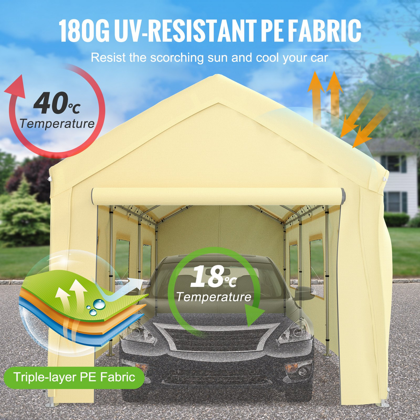 VEVOR Carport Canopy Car Canopy 10 x 20ft w/ 8 Legs Sidewalls Windows Yellow