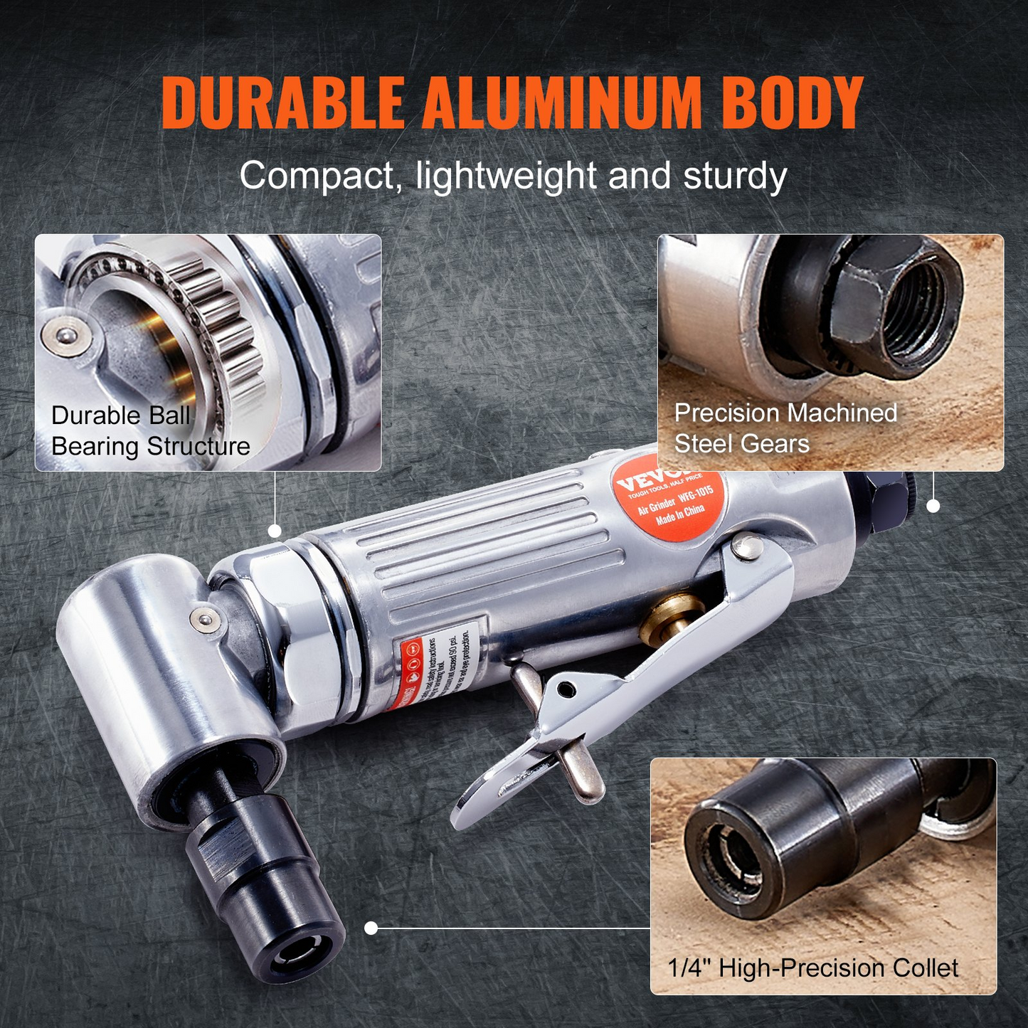 VEVOR Air Die Grinder Kit, Right Angle Grinder w/ Die Grinder Combo & 10PCS Single Cut Carbide Burr Set, Lightweight, Ball Bearing Construction for Grinding, Deburring, Cutting, Polishing