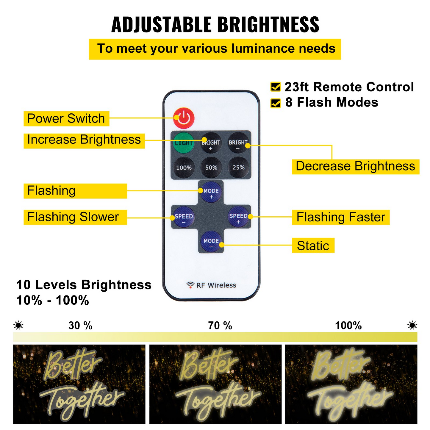 VEVOR Better Together Neon Sign, 24" x 10" + 17" x 9" Warm White LED lights Sign, Adjustable Brightness with Remote Control and 12V Power Adapter, Used for Home, Party, Wedding, and Bar Decoration