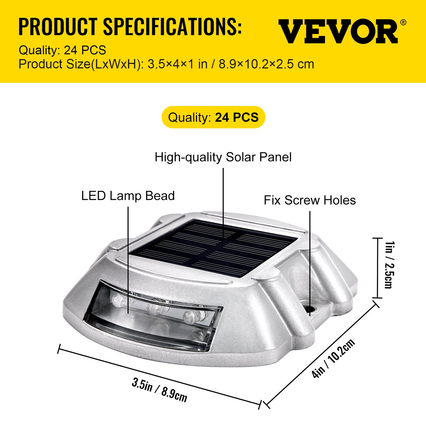 VEVOR Driveway Lights 24-Pack Solar Driveway Lights Bright White with Screw Solar Deck Lights Outdoor Waterproof Wireless Dock Lights 6 LEDs for Path Warning Garden Walkway Sidewalk Steps