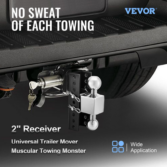 VEVOR Adjustable Trailer Hitch, 6" Rise & Drop Hitch Ball Mount 2" Receiver  22,000 LBS Rating, 2 and 2-5/16 Inch Stainless Steel Balls w/ Key Lock, for Automotive Trucks Trailers Towing