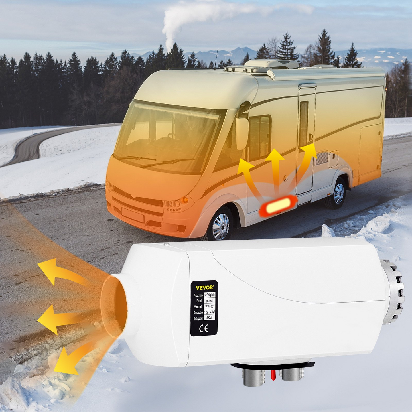 VEVOR 5KW Diesel Air Heater Muffler 12V 5000W Diesel Parking Heater 2 Duct Diesel Heater Double Vent with Knob Switch for RV Car Bus Motorhome Boats