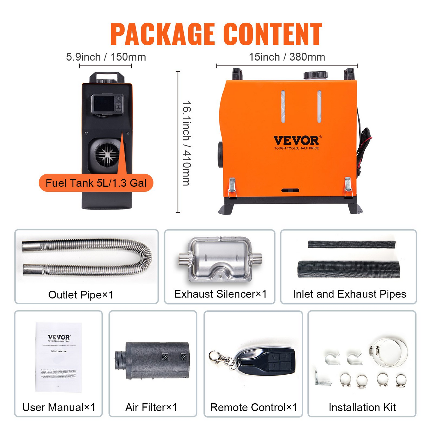 VEVOR Diesel Air Heater All-in-one 12V 5KW Bluetooth App LCD for Car RV Indoors