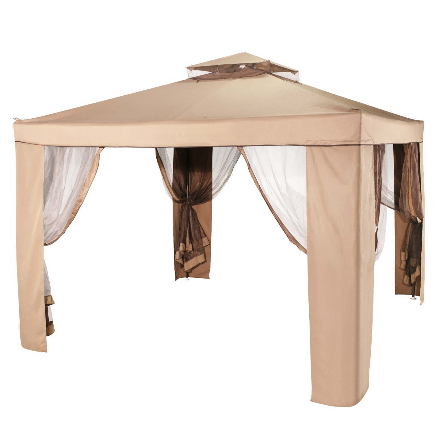 VEVOR Outdoor Canopy Gazebo Tent, Portable Canopy Shelter with 10'x10' Large Shade Space for Party, Backyard, Patio Lawn and Garden, 4 Sandbags, and Netting Included, Brown