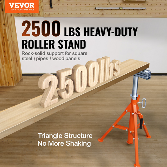 VEVOR Roller Stand 2500 LBS Load 27.6"-52" Height Adjustable 45# Steel Foldable