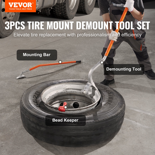 VEVOR Tire Mount Demount Tool, 22.5"-24.5" Manual Steel Tire Changer Mount Demount Removal Tool, with Extra Bead Keeper, Tubeless Truck Bead Breaker, 3 PCS Tire Changing Tools, Orange