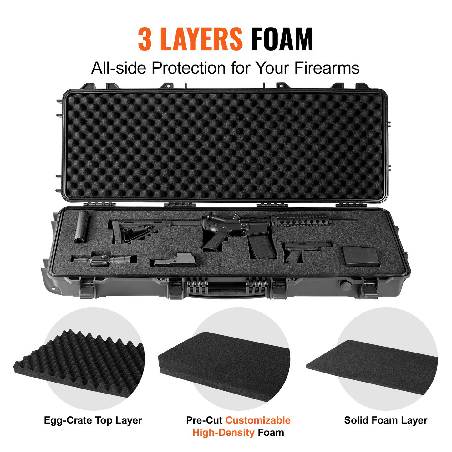 VEVOR Tactical Range Case, Outdoor Tactical Hard Case with 3 Layers Fully-protective Foams, 42 inch lockable Hard Tactical Range Case with Wheels, IP67 Waterproof & Crushproof