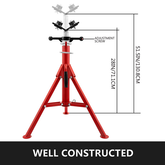 VEVOR Pipe Jack Stand with 2-Ball Transfer V-Head 6mm Thickness and Folding Legs 1300LB Welding Pipe Stand Adjustable Height 28-52IN 1107S-type Pipe Jacks for Welding