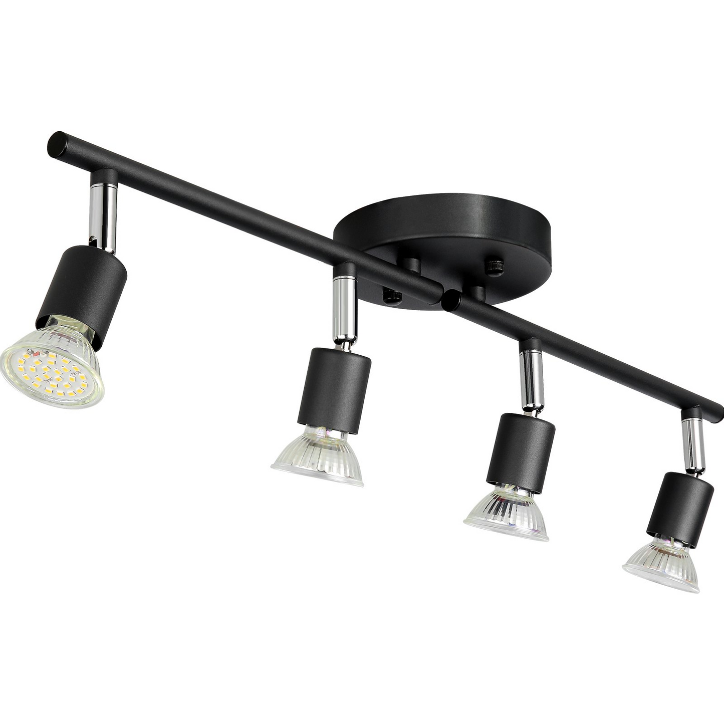 VEVOR 4-Light LED Track Lighting Kit, Ceiling Spot Light with Rotatable Light Arms and Heads, 24.8" Track Lighting Fixture, Included 4 GU10 3000K Bulbs for Indoors Exhibition, Kitchen, Living Room