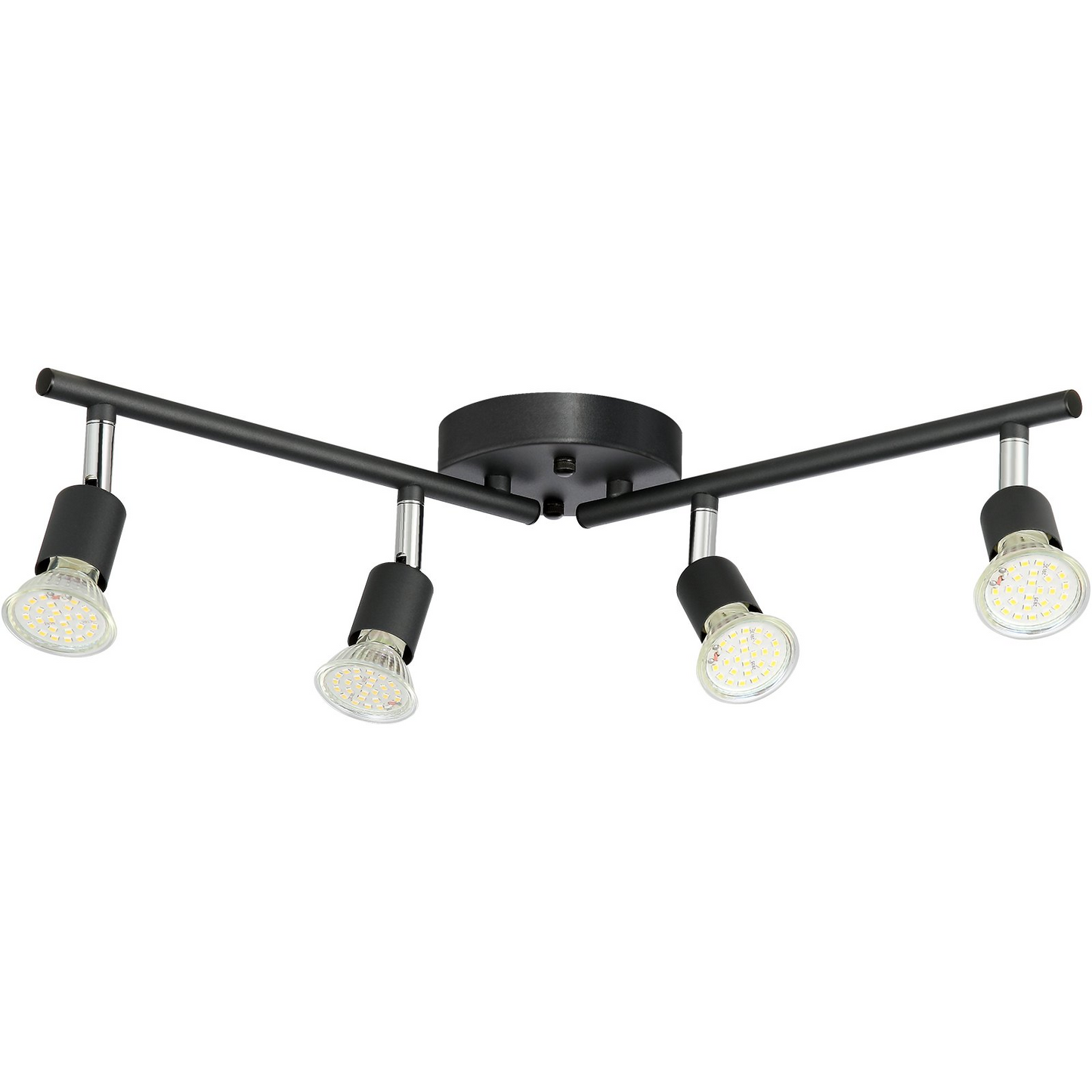 VEVOR 4-Light LED Track Lighting Kit, Ceiling Spot Light with Rotatable Light Arms and Heads, 24.8" Track Lighting Fixture, Included 4 GU10 3000K Bulbs for Indoors Exhibition, Kitchen, Living Room