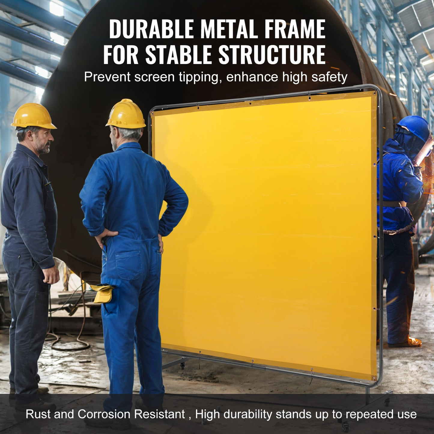 VEVOR Welding Screen with Frame, 6' x 6' Welding Curtain Screen, Flame-Resistant Vinyl Welding Protection Screen on 4 Swivel Wheel (2 Lockable), Moveable & Professional for Workshop/Industrial, Yellow