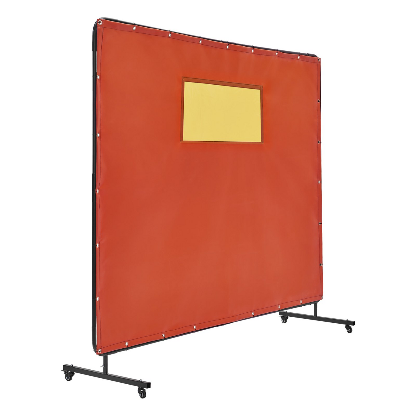 VEVOR Welding Screen with Frame, 6' x 8' Welding Curtain Screens, Flame-Resistant Vinyl Welding Protection Screen with 4 Swivel Wheels (2 Lockable) & Transparent Window for Workshop/Industrial, Red