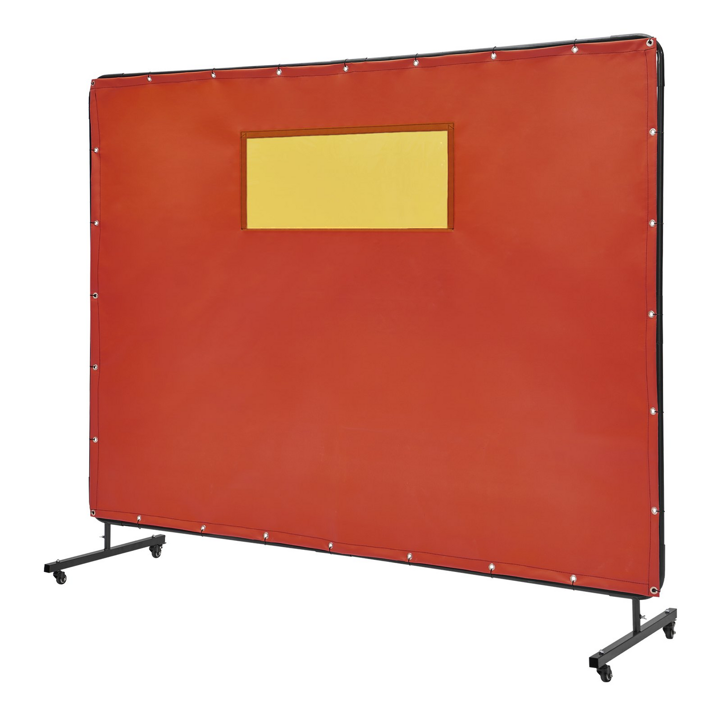 VEVOR Welding Screen with Frame, 6' x 8' Welding Curtain Screens, Flame-Resistant Vinyl Welding Protection Screen with 4 Swivel Wheels (2 Lockable) & Transparent Window for Workshop/Industrial, Red