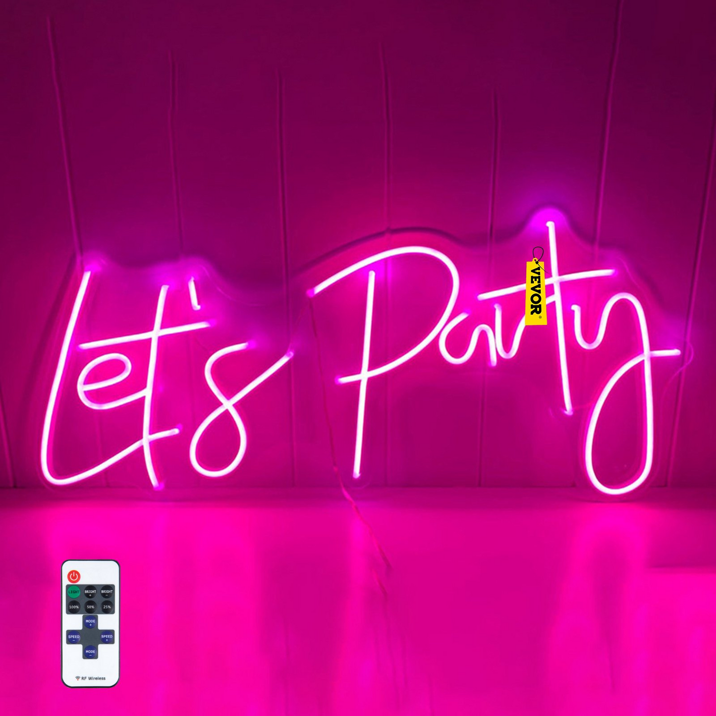 VEVOR Let's Party Neon Sign, 23"X10" Neon Sign for Wall Decor, Adjustable Brightness Pink Neon Light Sign with Remote Control and Power Adapter, for Party/Wedding Celebration/Home Decoration