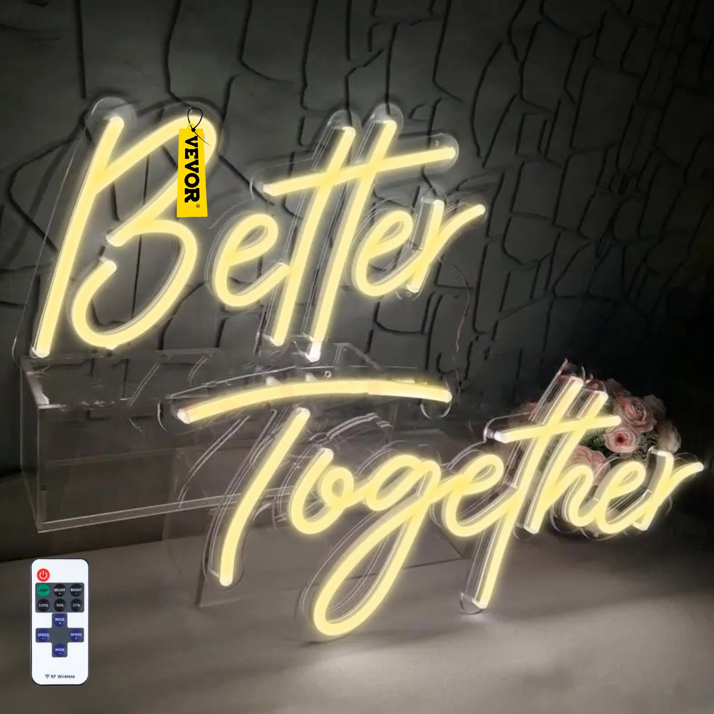 VEVOR Better Together Neon Sign, 24" x 10" + 17" x 9" Warm White LED lights Sign, Adjustable Brightness with Remote Control and 12V Power Adapter, Used for Home, Party, Wedding, and Bar Decoration