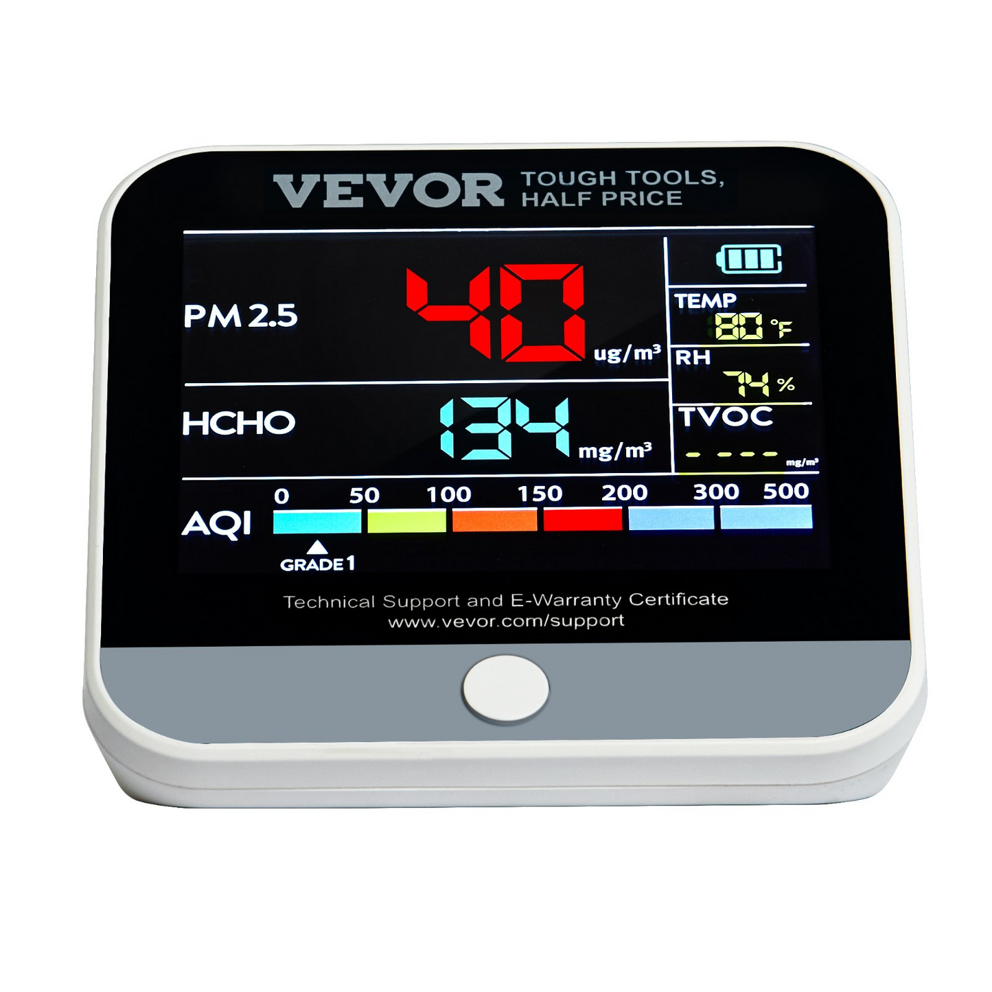 VEVOR Mini Air Quality Monitor 8-IN-1, Professional PM2.5 PM10 PM1.0 Particle Counter, Formaldehyde, Temperature, Humidity, TVOC AQI Tester for Indoor/Outdoor, Air Quality Meter  w/Alarm Thresholds