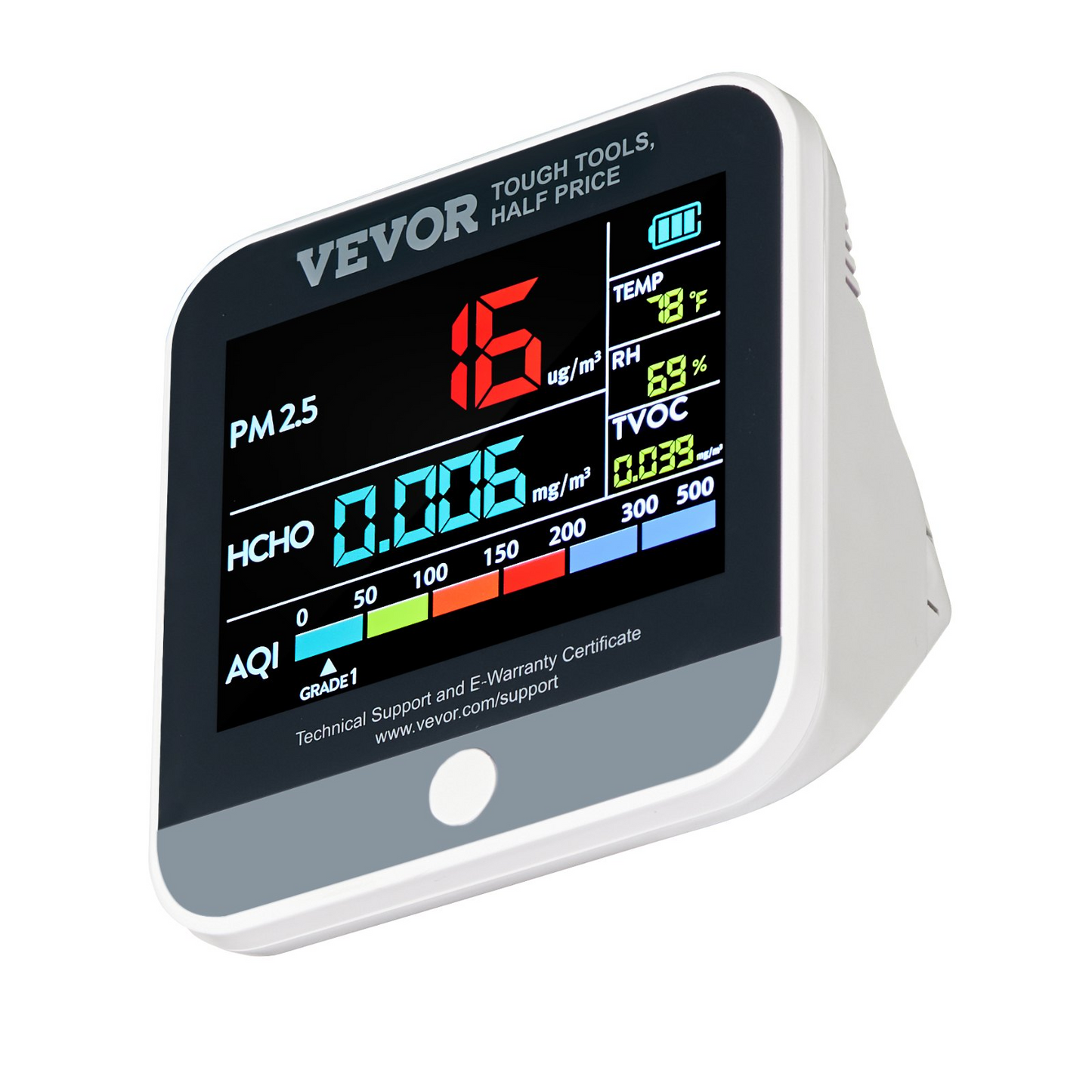 VEVOR Mini Air Quality Monitor 8-IN-1, Professional PM2.5 PM10 PM1.0 Particle Counter, Formaldehyde, Temperature, Humidity, TVOC AQI Tester for Indoor/Outdoor, Air Quality Meter  w/Alarm Thresholds