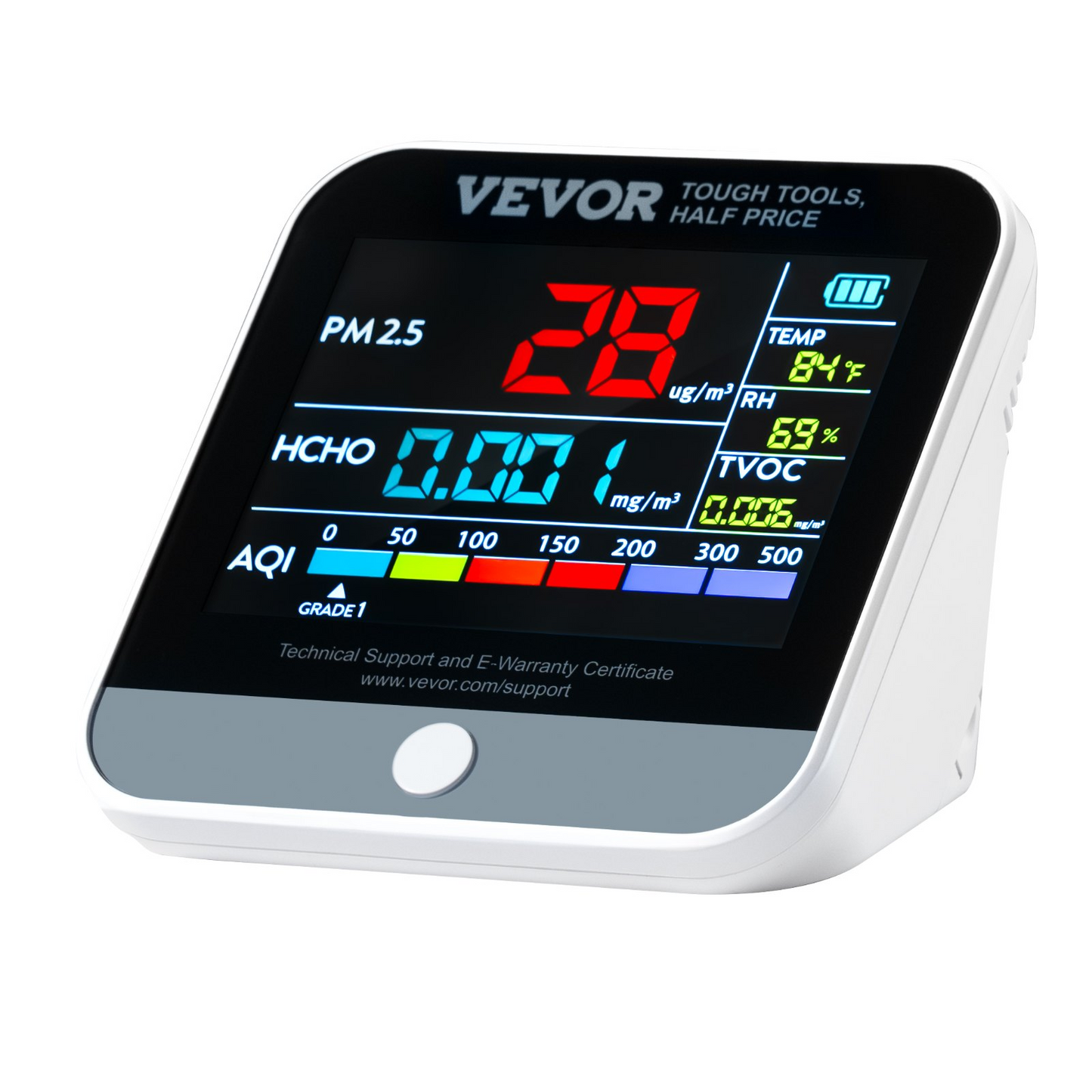 VEVOR Mini Air Quality Monitor 8-IN-1, Professional PM2.5 PM10 PM1.0 Particle Counter, Formaldehyde, Temperature, Humidity, TVOC AQI Tester for Indoor/Outdoor, Air Quality Meter  w/Alarm Thresholds