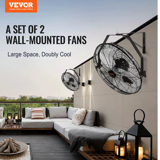 VEVOR Wall Mount Fan, 2 PCS 18 inch Waterproof, 3-speed High Velocity Max. 4000 CFM Industrial Wall Fan for Indoor, Commercial, Residential, Warehouse, Greenhouse, Workshop, Basement, Garage,Black