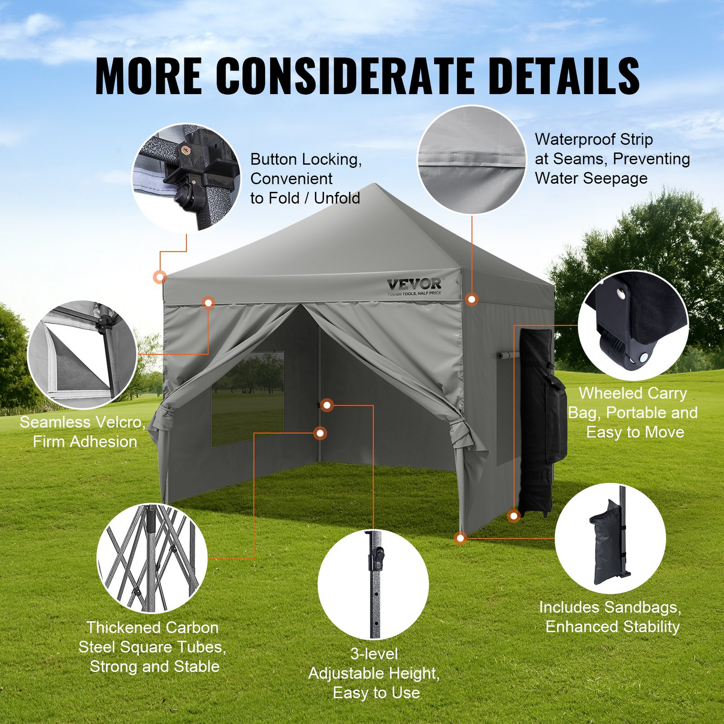 VEVOR 10x10 FT Pop up Canopy with Removable Sidewalls, Instant Canopies Portable Gazebo & Wheeled Bag, UV Resistant Waterproof, Enclosed Canopy Tent for Outdoor Events, Patio, Backyard, Party, Camping