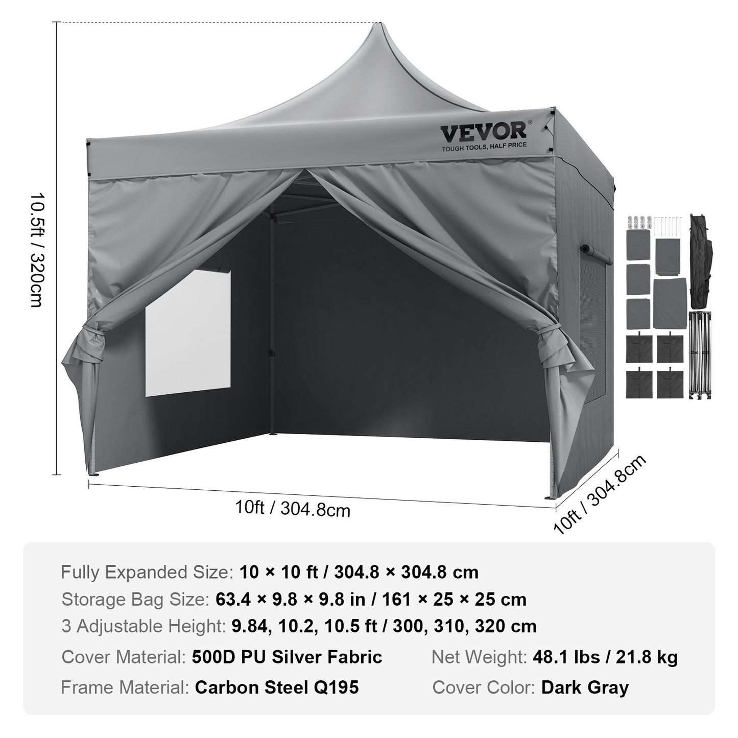 VEVOR 10x10 FT Pop up Canopy with Removable Sidewalls, Instant Canopies Portable Gazebo & Wheeled Bag, UV Resistant Waterproof, Enclosed Canopy Tent for Outdoor Events, Patio, Backyard, Party, Camping