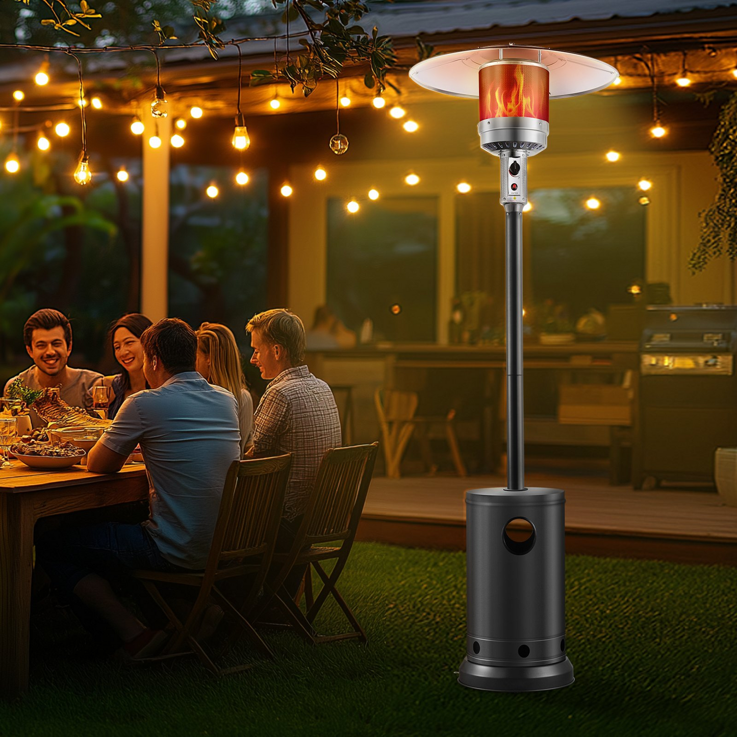 VEVOR Propane Patio Heater 50000BTU Tall Hammered w/Wheels Outdoor Silver Gray