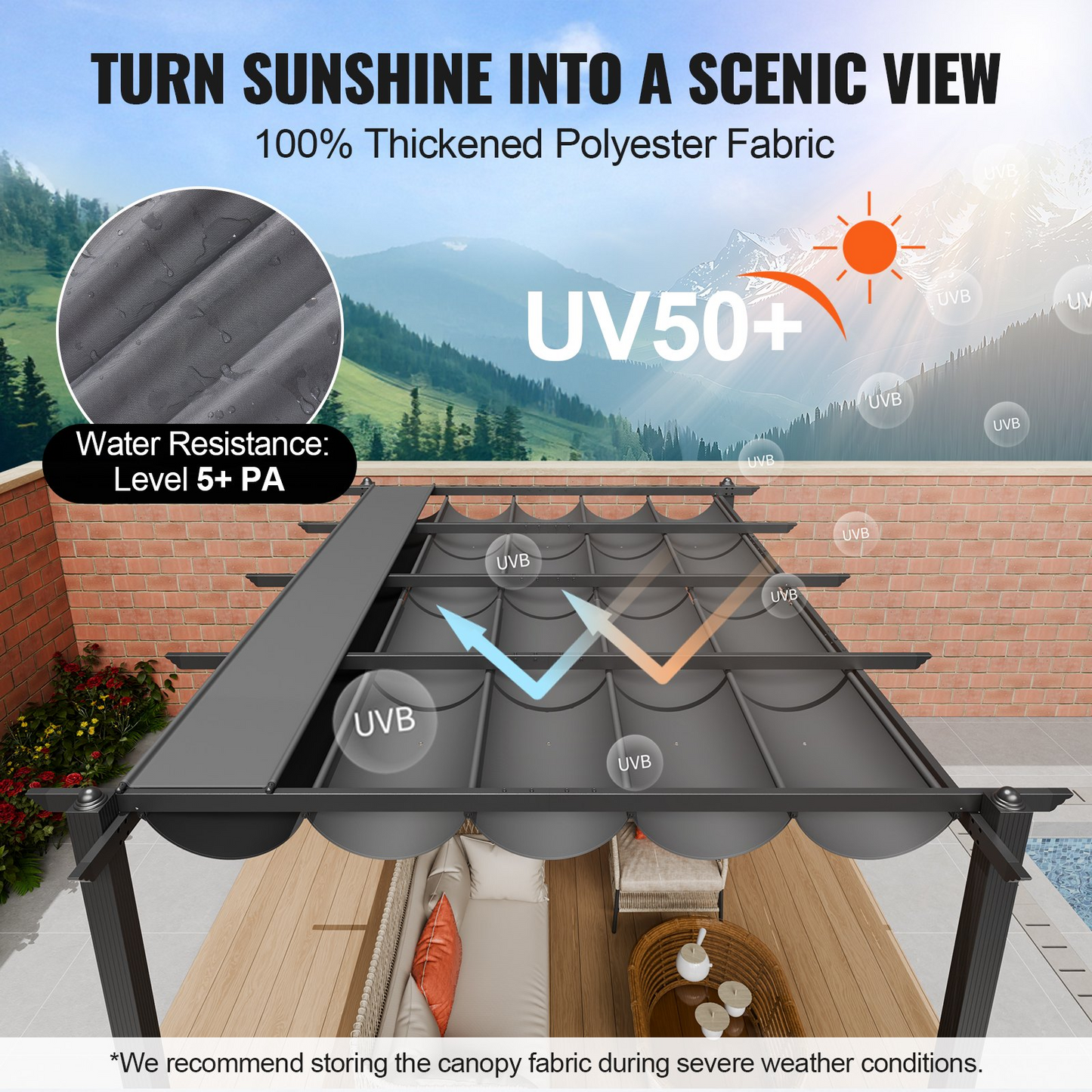 VEVOR 10'x13' Outdoor Retractable Pergola with Sun Shade Canopy Aluminum Gray