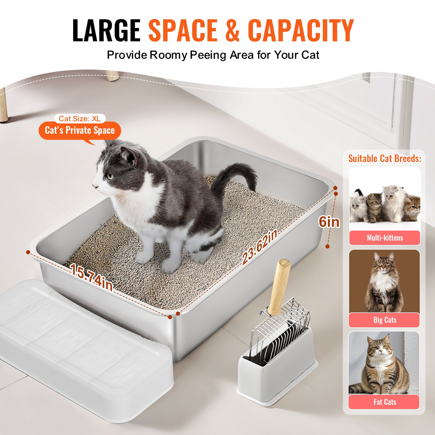 VEVOR 6 in Deep Cat Litter Box Odor-Free Litter Box with Filtering Foot Board